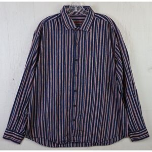 Mens Tommy Bahama Long Sleeve Button Front Shirt Silk Blue Paisley Striped‎ XL